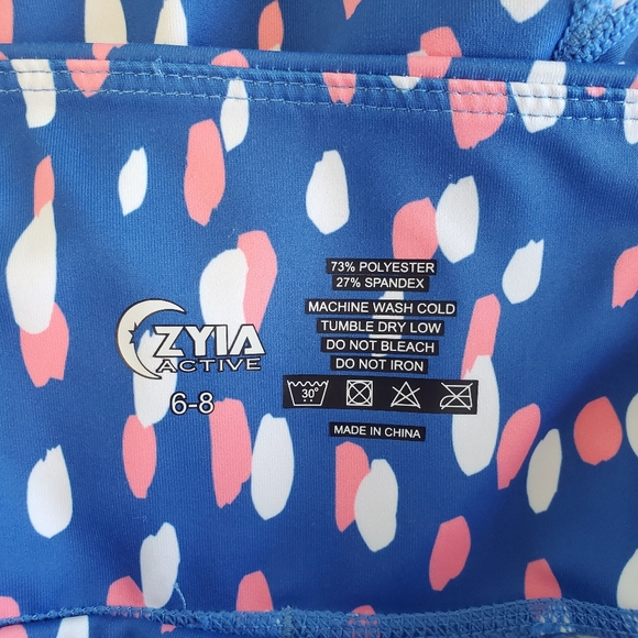 ZYIA Blue and Pink Polka Dot Crop Athletic Leggings in Size 6-8 - Picture 8 of 10